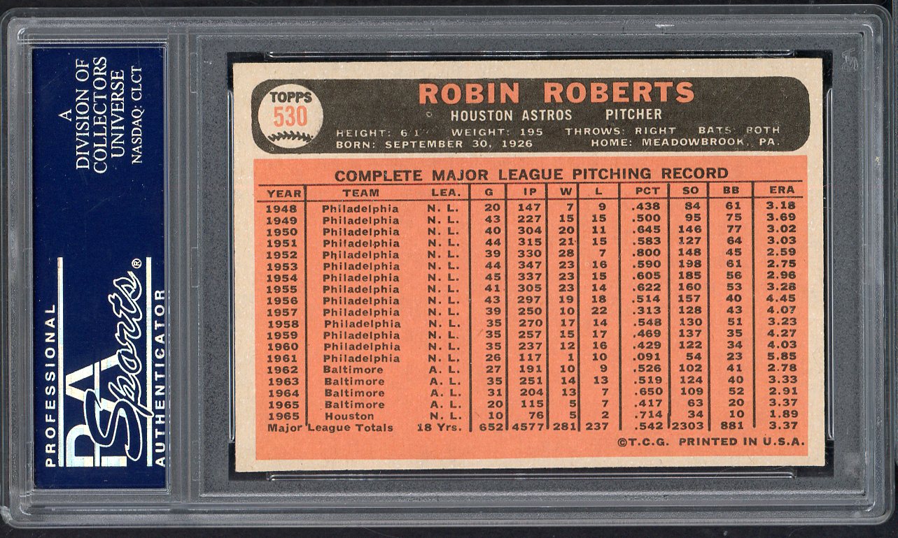1966 Topps Baseball #530 Robin Roberts Astros PSA 8 NM/MT 565222