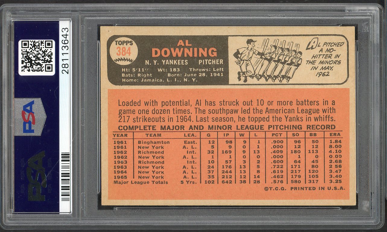1966 Topps Baseball #384 Al Downing Yankees PSA 6 EX-MT 565225