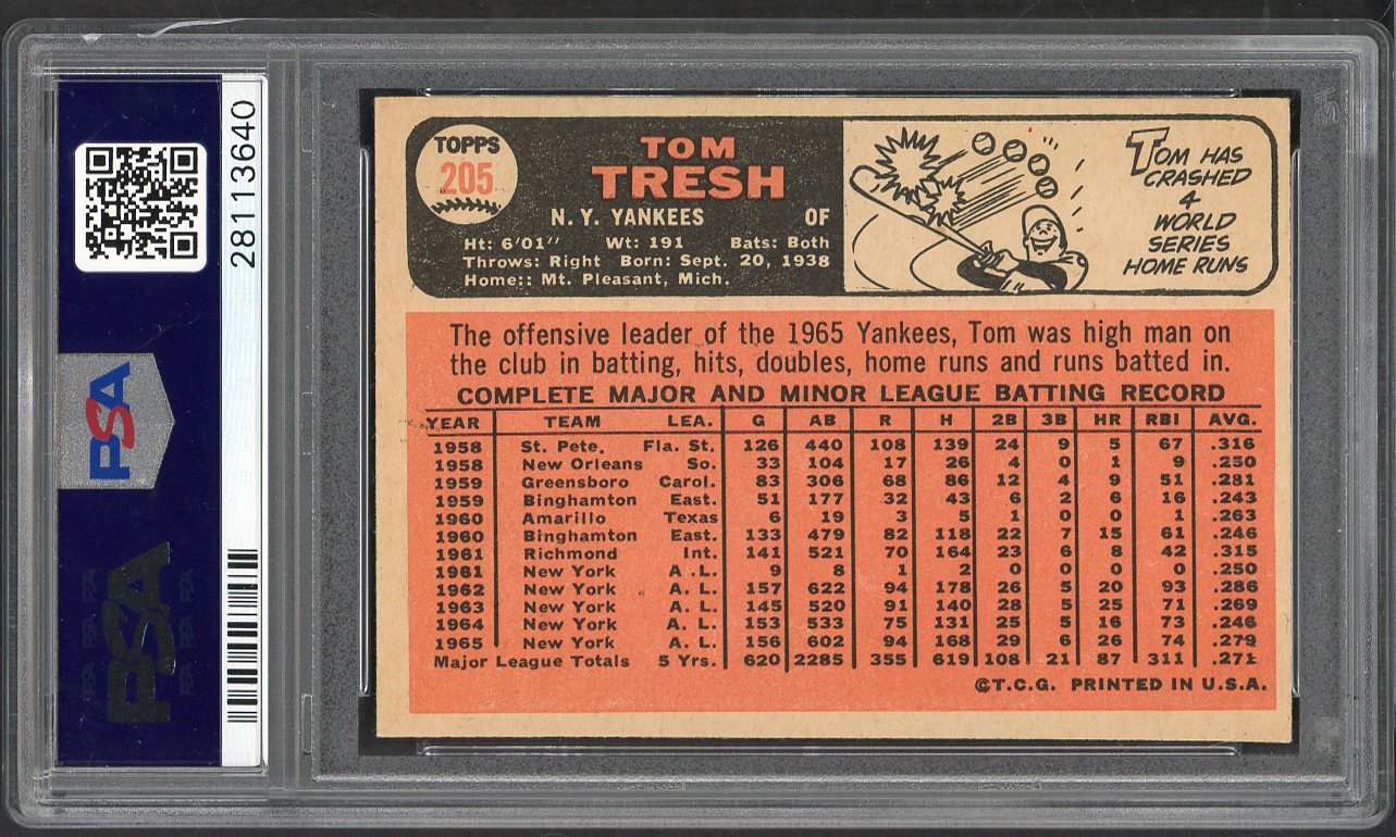 1966 Topps Baseball #205 Tom Tresh Yankees PSA 6 EX-MT 565230