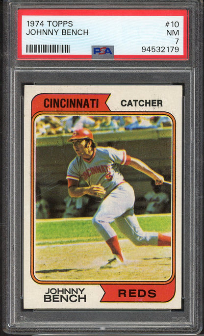 1974 Topps Baseball # 10 Johnny Bench Reds PSA 7 NM 565235