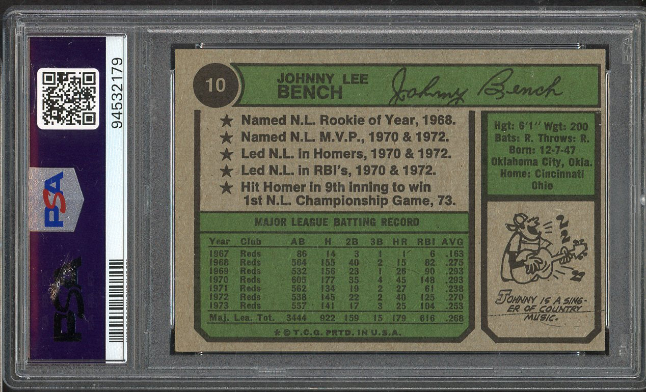1974 Topps Baseball # 10 Johnny Bench Reds PSA 7 NM 565235
