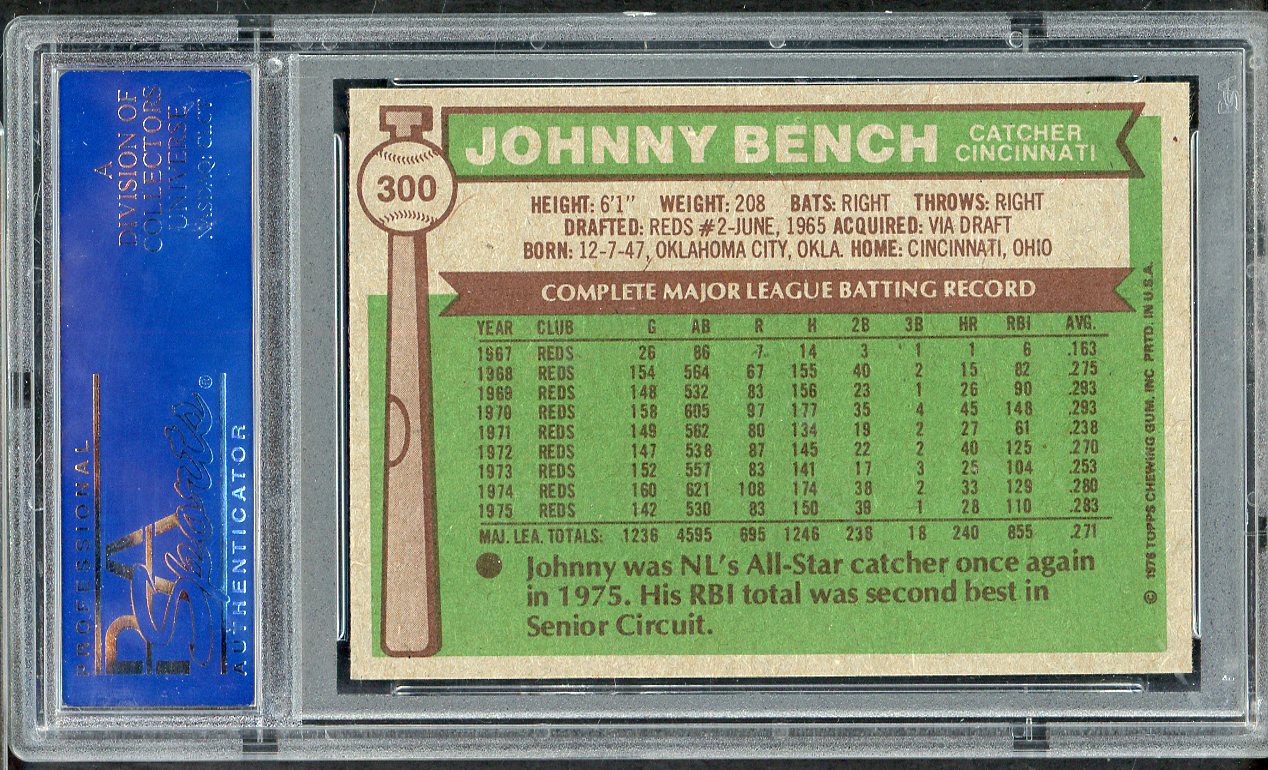 1976 Topps Baseball #300 Johnny Bench Reds PSA 8 NM/MT 565236