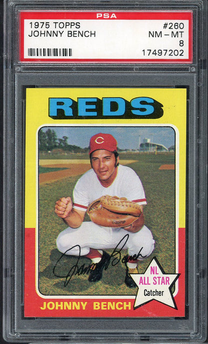 1975 Topps Baseball #260 Johnny Bench Reds PSA 8 NM/MT 565243
