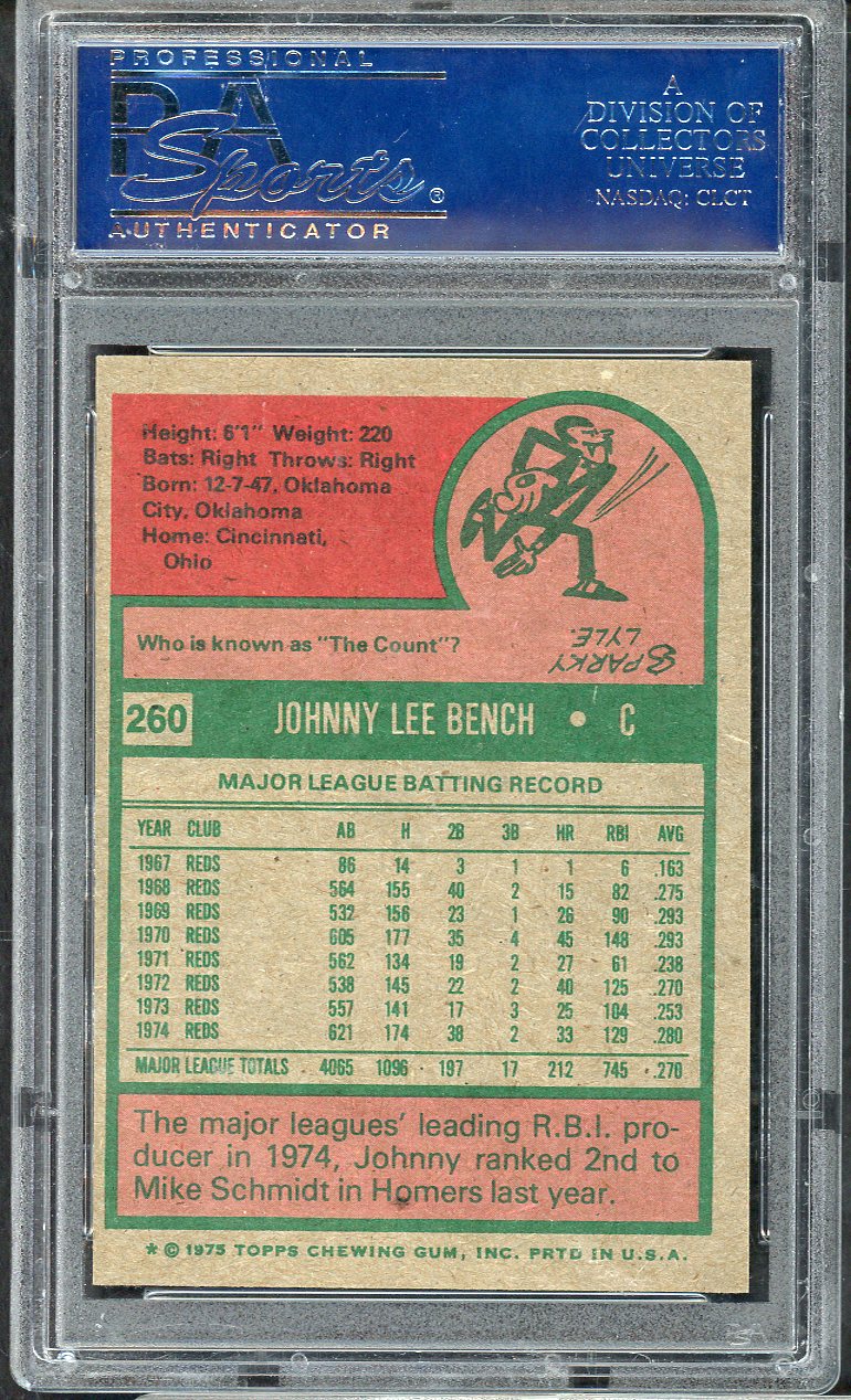 1975 Topps Baseball #260 Johnny Bench Reds PSA 8 NM/MT 565243