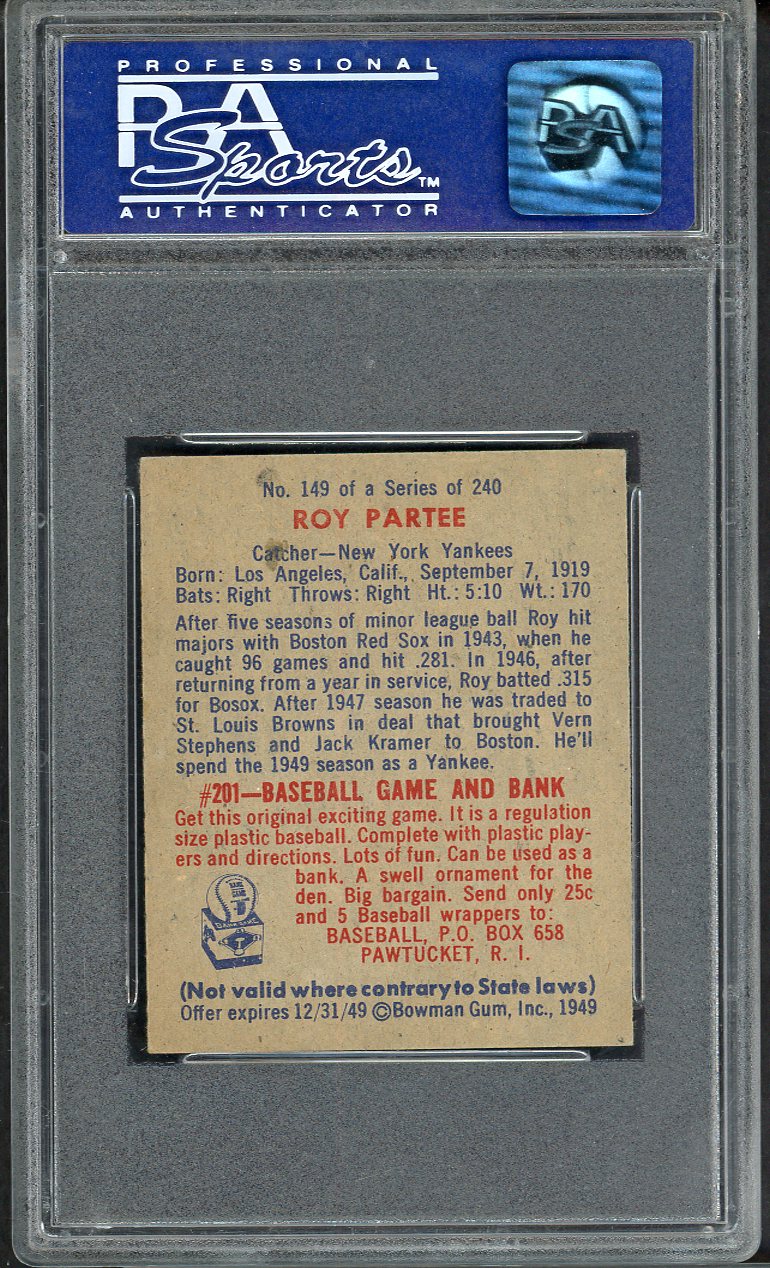 1949 Bowman Baseball #149 Roy Partee Yankees PSA 7 NM 565244