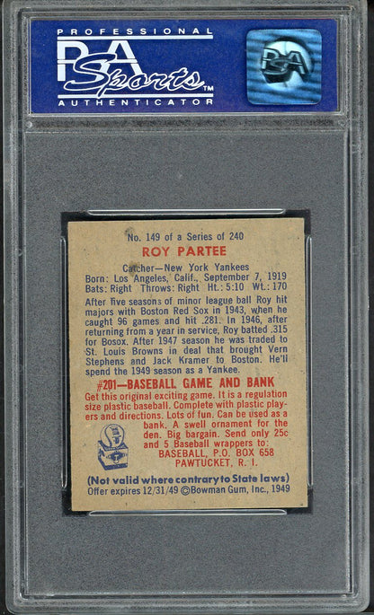 1949 Bowman Baseball #149 Roy Partee Yankees PSA 7 NM 565244