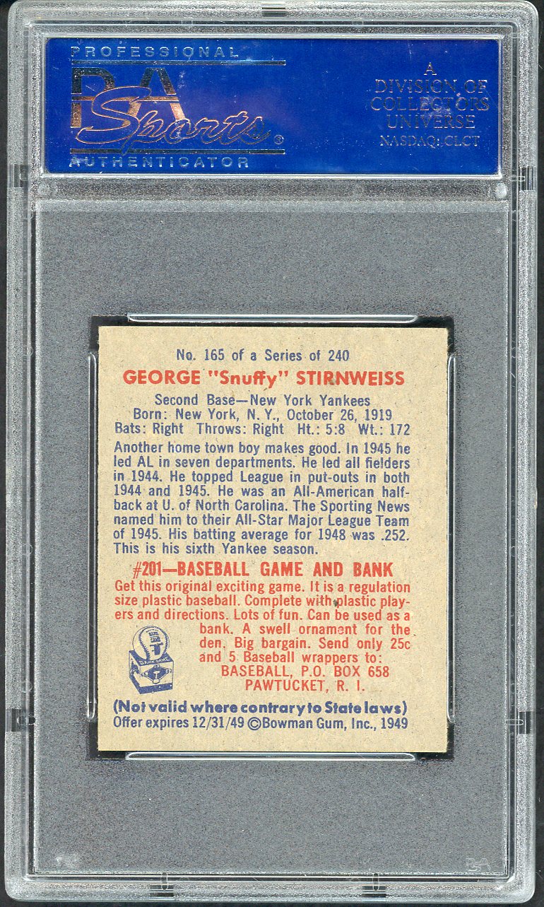 1949 Bowman Baseball #165 Snuffy Stirnweiss Yankees PSA 7 NM 565245