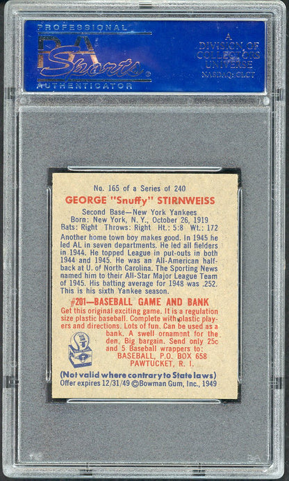 1949 Bowman Baseball #165 Snuffy Stirnweiss Yankees PSA 7 NM 565245