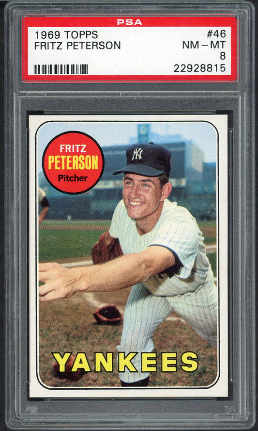 1969 Topps Baseball # 46 Fritz Peterson Yankees PSA 8 NM/MT 565246