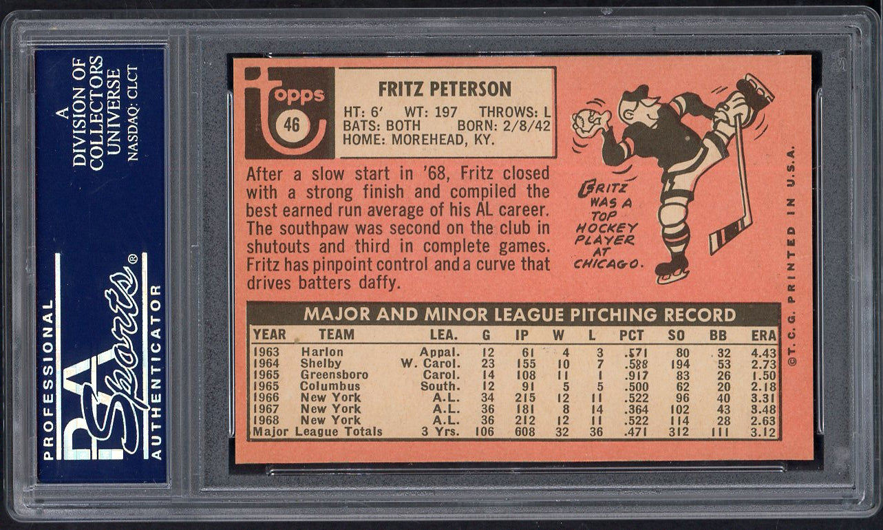 1969 Topps Baseball # 46 Fritz Peterson Yankees PSA 8 NM/MT 565246
