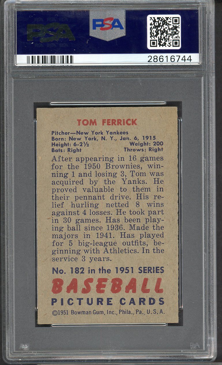 1951 Bowman Baseball #182 Tom Ferrick Yankees PSA 5 EX 565248