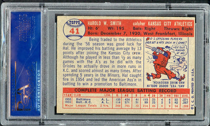 1957 Topps Baseball # 41 Hal Smith A's PSA 6 EX-MT 565253