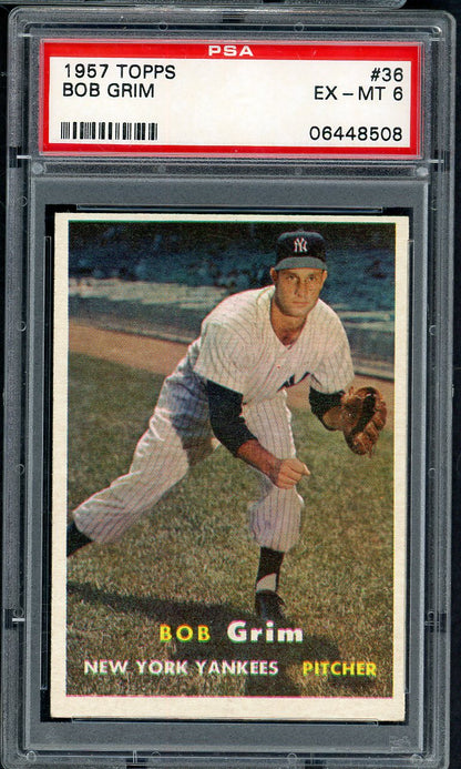 1957 Topps Baseball # 36 Bob Grim Yankees PSA 6 EX-MT 565254