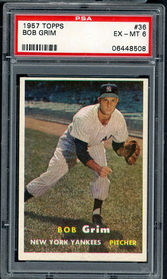 1957 Topps Baseball # 36 Bob Grim Yankees PSA 6 EX-MT 565254