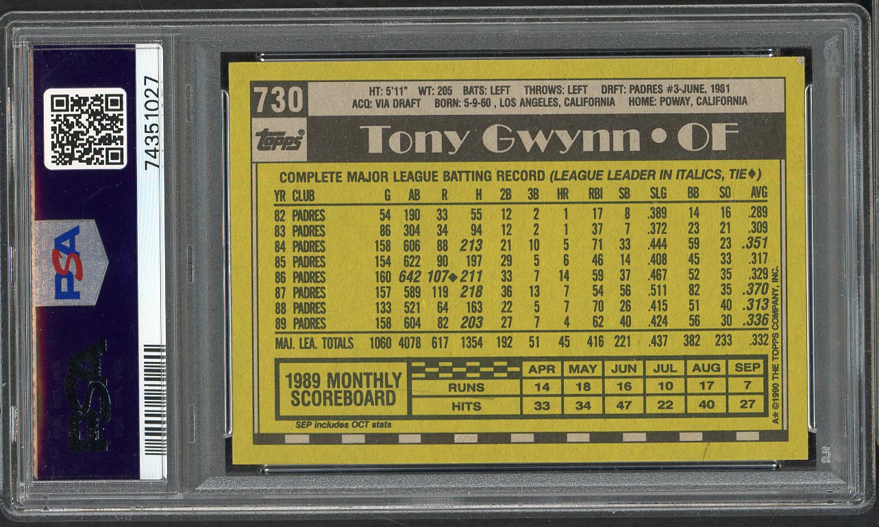 1990 Topps #730 Tony Gwynn Padres PSA 9 MINT 565258