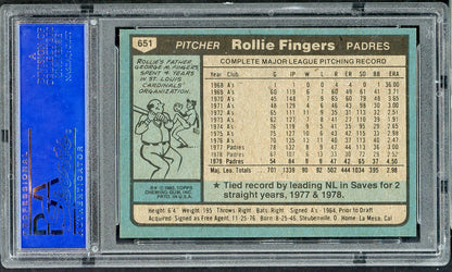 1980 Topps Baseball #651 Rollie Fingers Padres PSA 9 MINT 565262