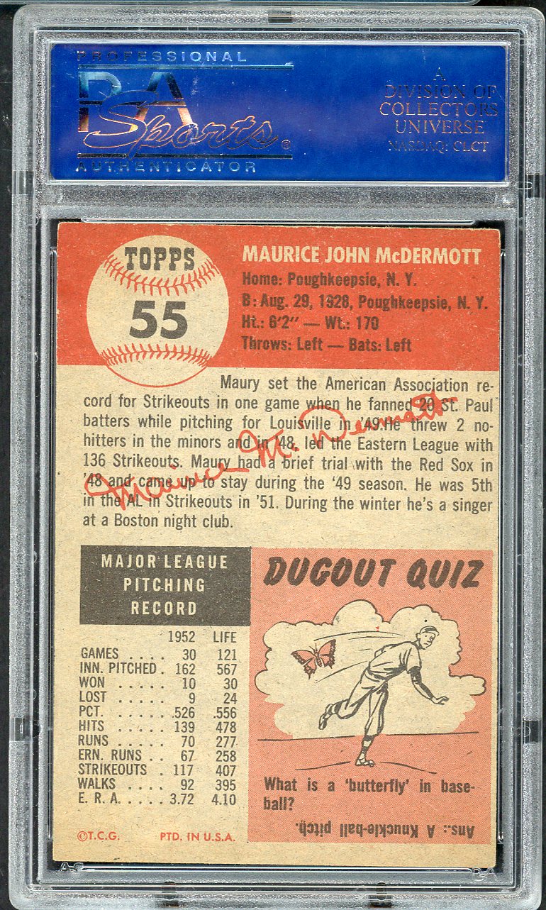 1953 Topps Baseball # 55 Maurice McDermott Red Sox PSA 6 EX-MT oc 565265