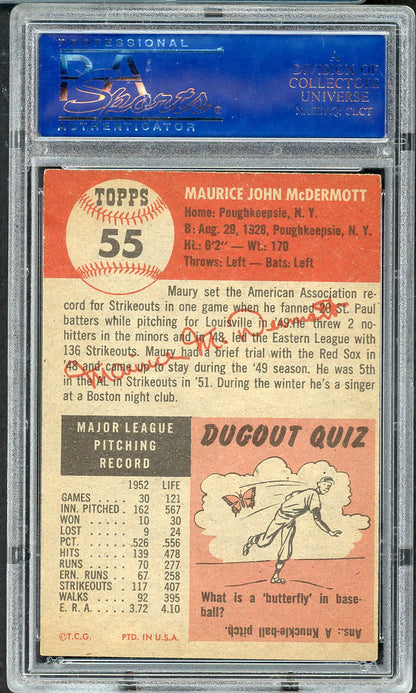 1953 Topps Baseball # 55 Maurice McDermott Red Sox PSA 6 EX-MT oc 565265