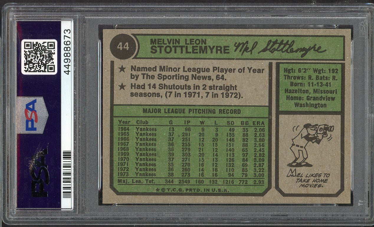 1974 Topps Baseball # 44 Mel Stottlemyre Yankees PSA 8 NM/MT 565267