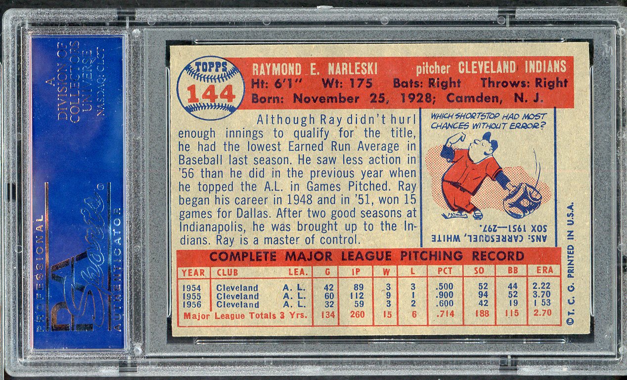 1957 Topps Baseball #144 Ray Narleski Indians PSA 6 EX-MT 565268