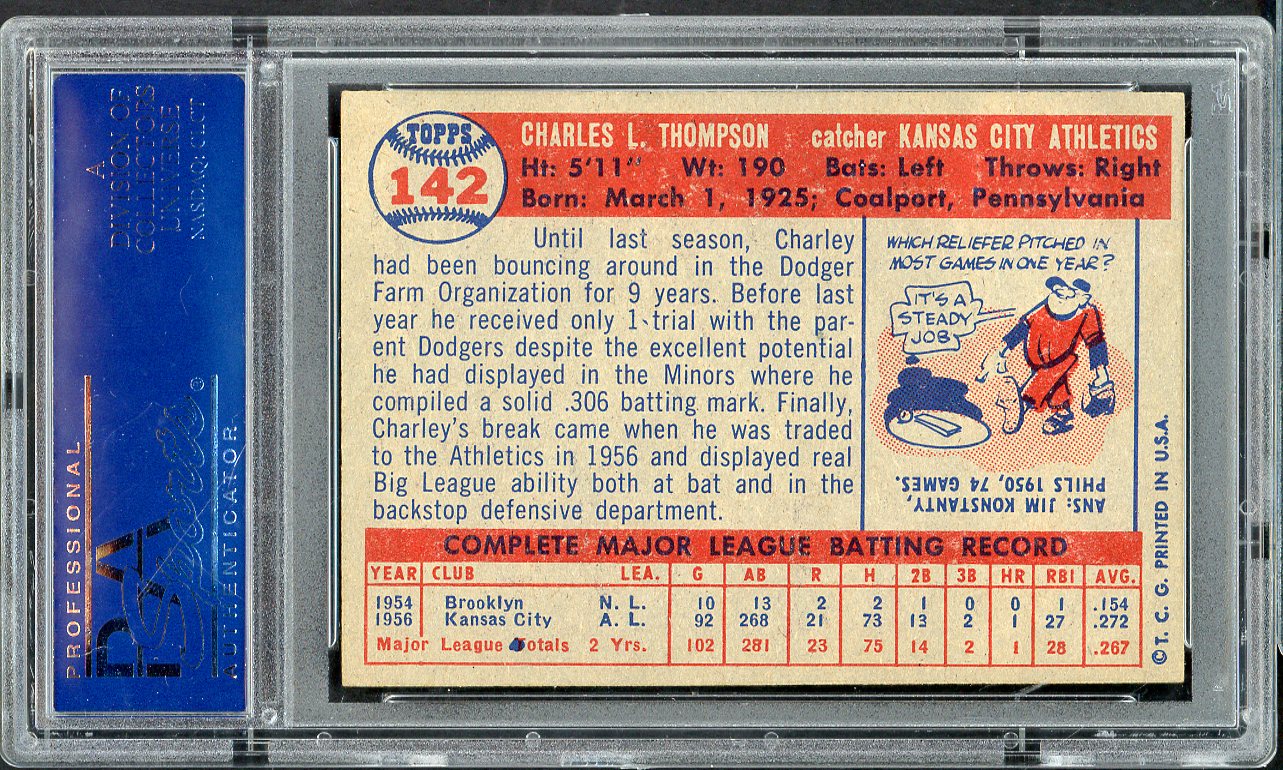 1957 Topps Baseball #142 Charley Thompson A's PSA 6 EX-MT 565269