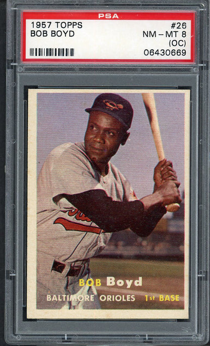 1957 Topps Baseball # 26 Bob Boyd Orioles PSA 8 NM/MT oc 565272
