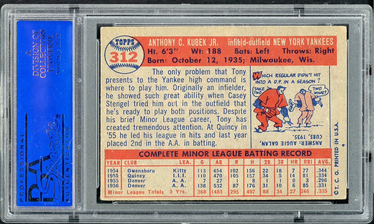 1957 Topps Baseball #312 Tony Kubek Yankees PSA 5 EX 565273