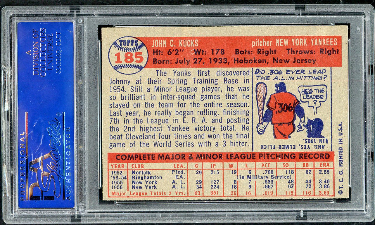 1957 Topps Baseball #185 Johnny Kucks Yankees PSA 5 EX 565274