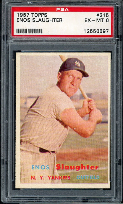 1957 Topps Baseball #215 Enos Slaughter Yankees PSA 6 EX-MT 565275