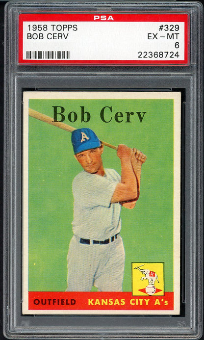 1958 Topps Baseball #329 Bob Cerv A's PSA 6 EX-MT 565277