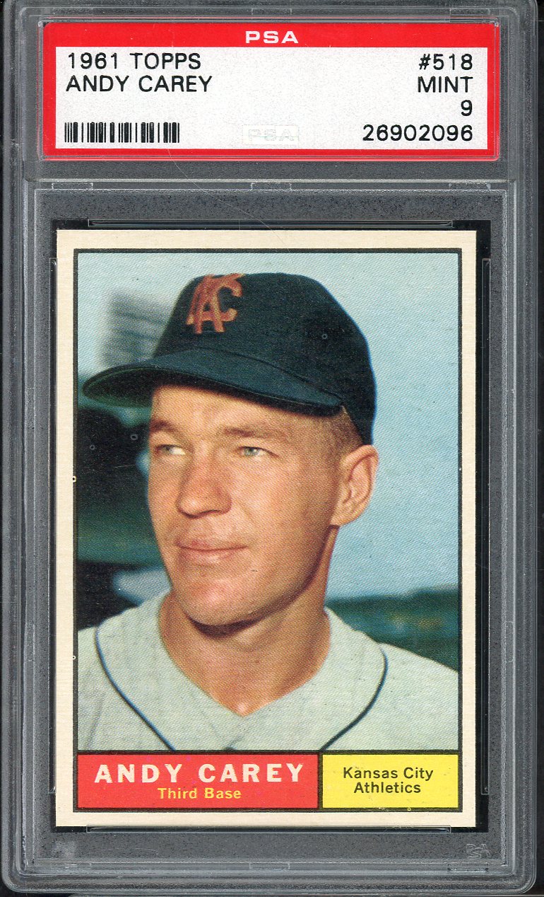 1961 Topps Baseball #518 Andy Carey A's PSA 9 MINT 565279