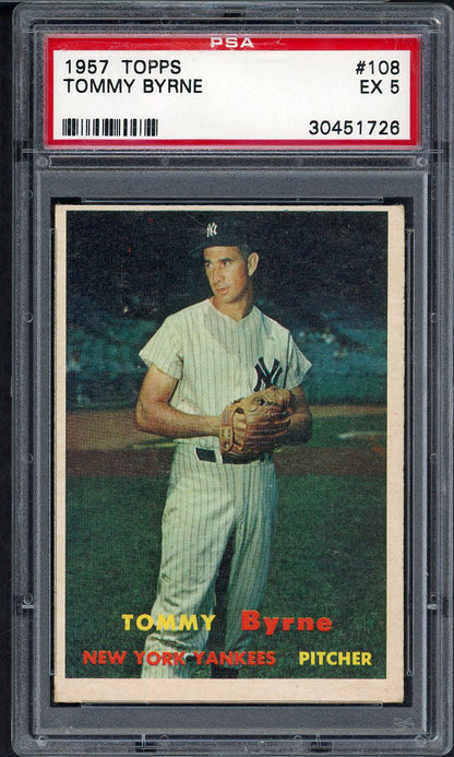 1957 Topps Baseball #108 Tommy Byrne Yankees PSA 5 EX 565282