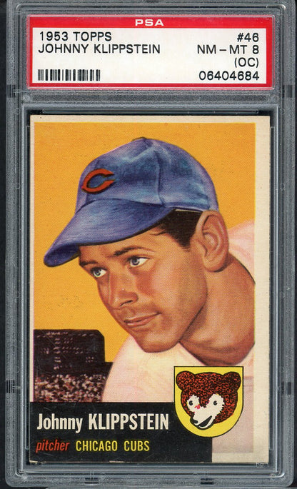1953 Topps Baseball # 46 Johnny Klippstein Cubs PSA 8 NM/MT oc 565288