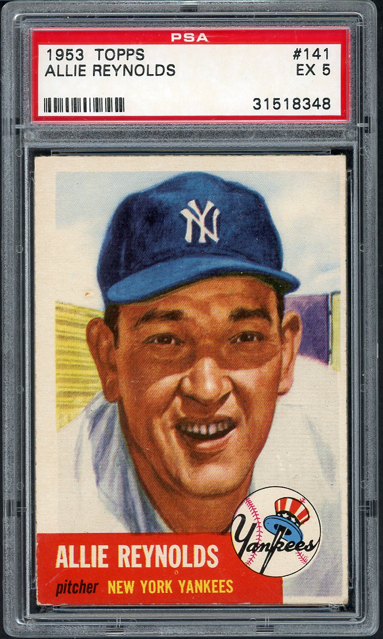 1953 Topps Baseball #141 Allie Reynolds Yankees PSA 5 EX 565289