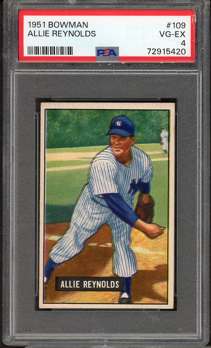 1951 Bowman Baseball #109 Allie Reynolds Yankees PSA 4 VG-EX 565291