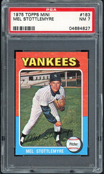 1975 Topps Baseball Mini #183 Mel Stottlemyre Yankees PSA 7 NM 565294
