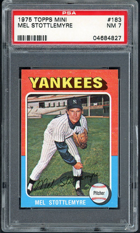 1975 Topps Baseball Mini #183 Mel Stottlemyre Yankees PSA 7 NM 565294