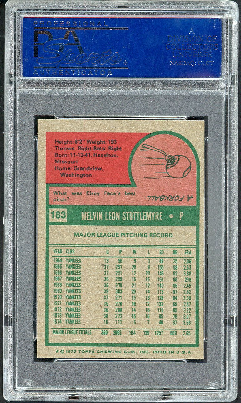 1975 Topps Baseball Mini #183 Mel Stottlemyre Yankees PSA 7 NM 565294