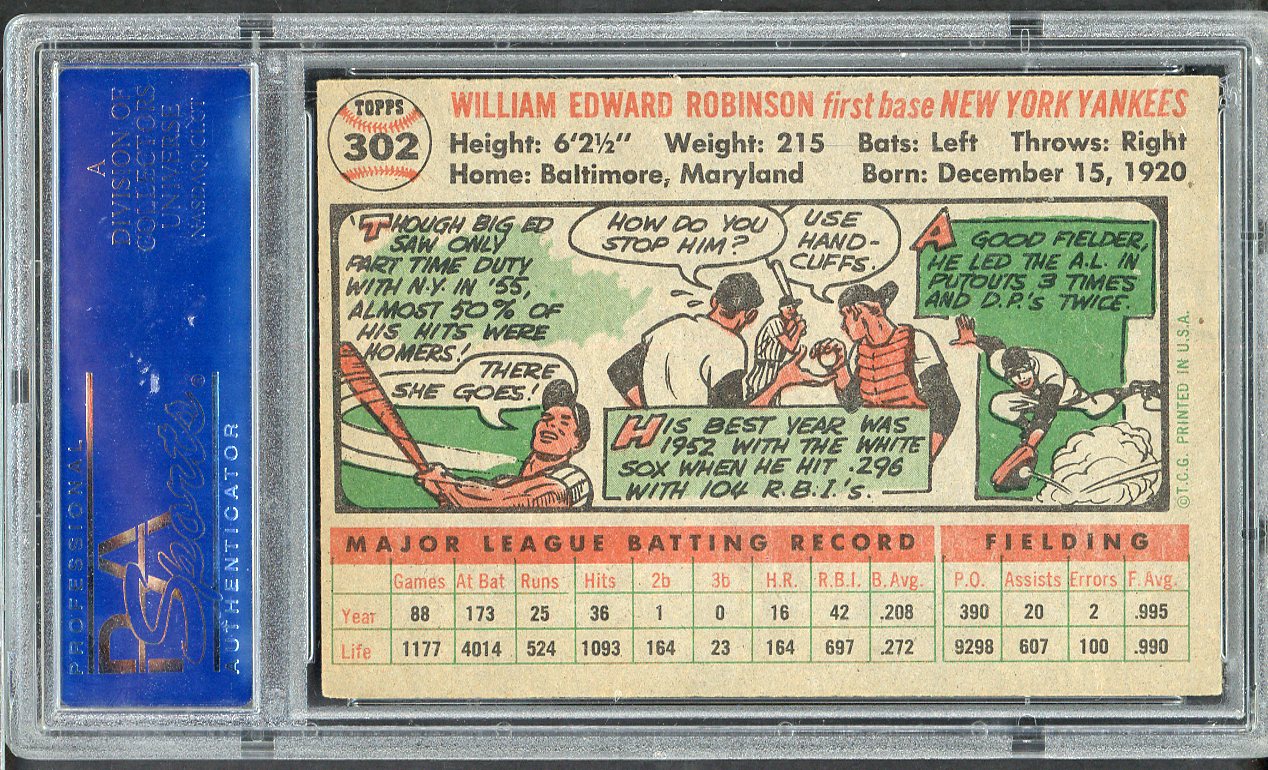 1956 Topps Baseball #302 Eddie Robinson Yankees PSA 6 EX-MT 565300