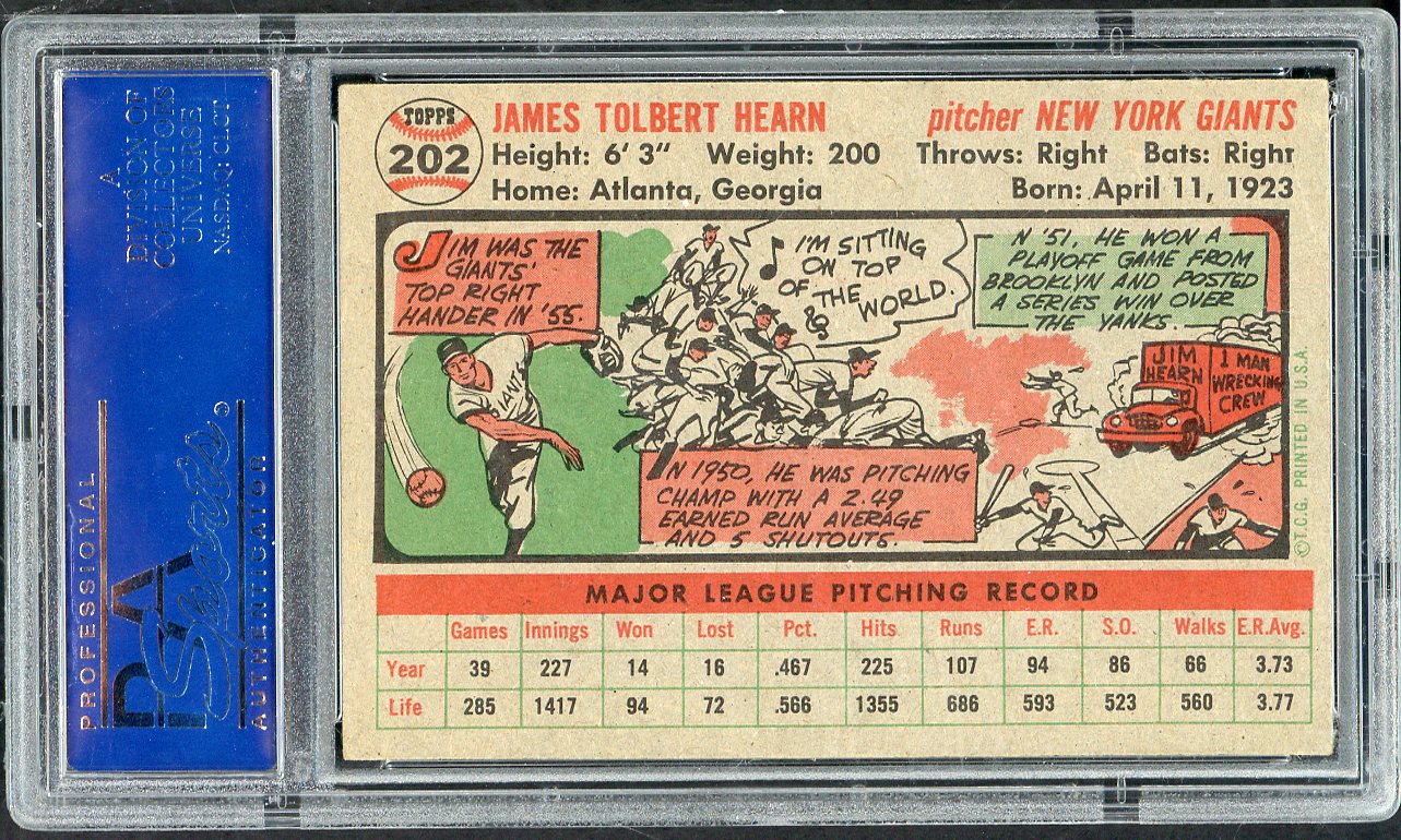 1956 Topps Baseball #202 Jim Hearn Giants PSA 6 EX-MT 565302