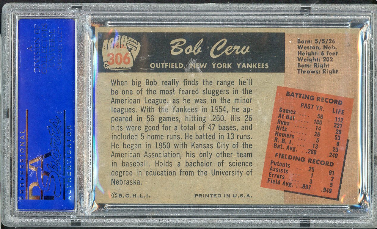 1955 Bowman Baseball #306 Bob Cerv Yankees PSA 6 EX-MT 565303