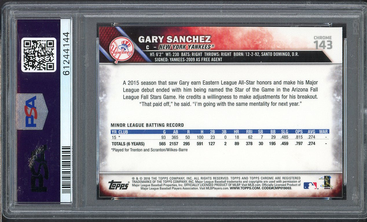 2016 Topps Chrome #143 Gary Sanchez Yankees PSA 10 GEM MINT 565311