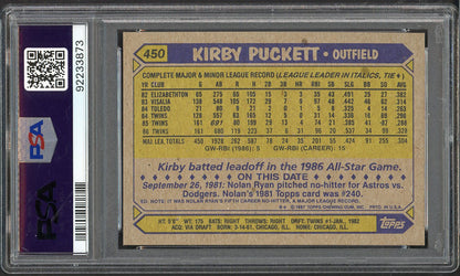 1987 Topps #450 Kirby Puckett Twins PSA 10 GEM MINT 565313