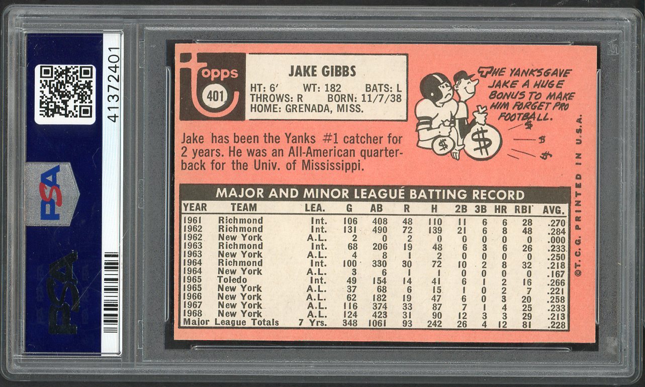 1969 Topps Baseball #401 Jake Gibbs Yankees PSA 9 MINT 565317