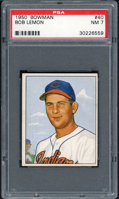 1950 Bowman Baseball # 40 Bob Lemon Indians PSA 7 NM 565318