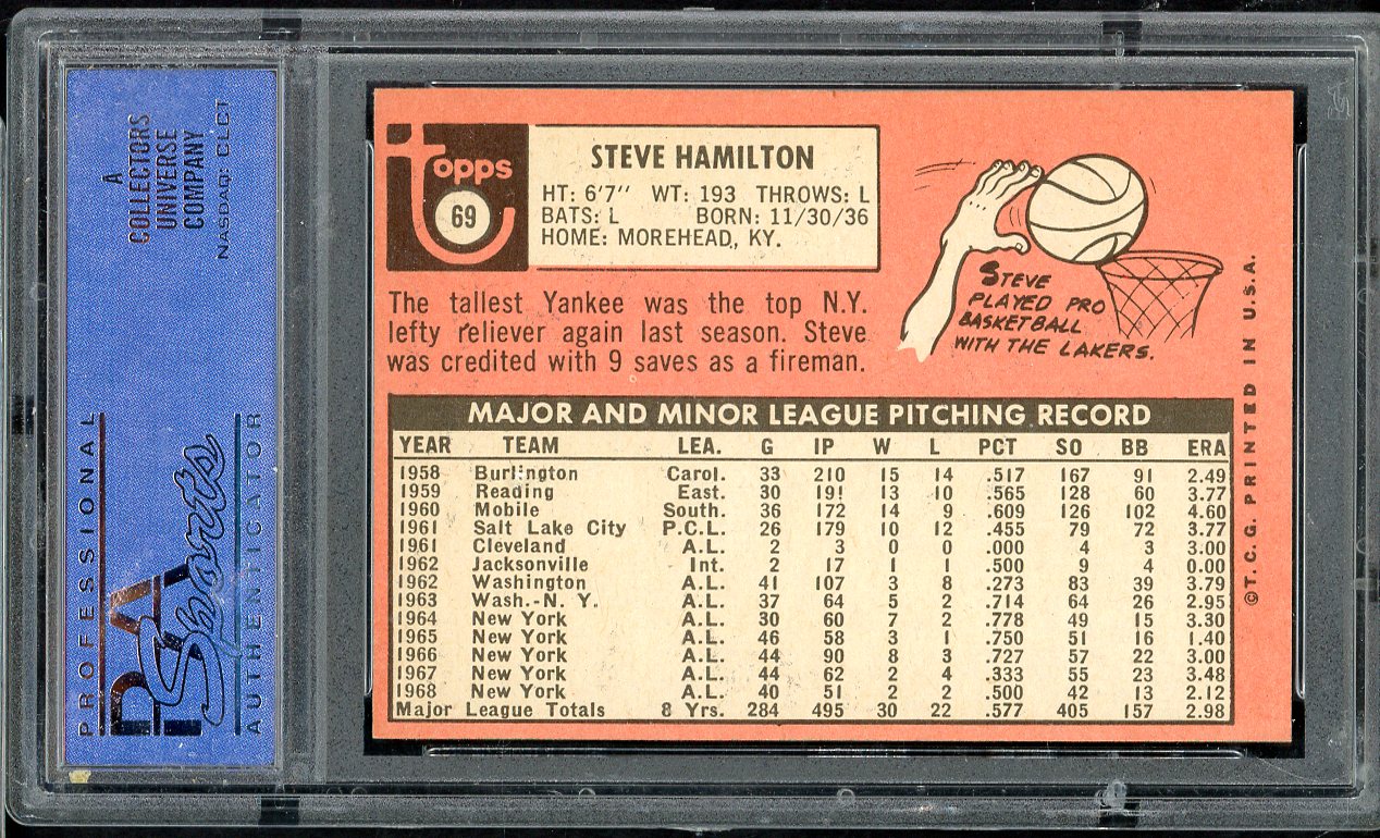 1969 Topps Baseball # 69 Steve Hamilton Yankees PSA 7 NM 565319