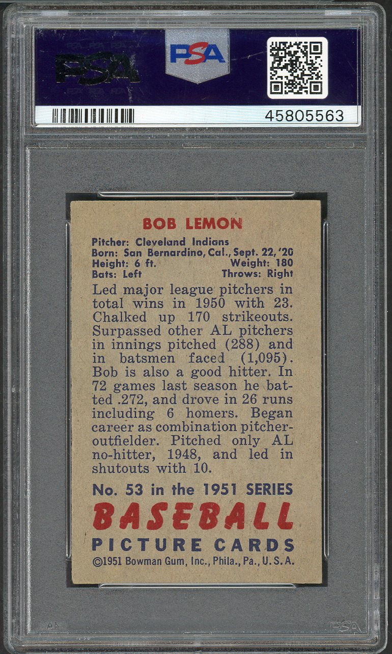 1951 Bowman Baseball # 53 Bob Lemon Indians PSA 6 EX-MT 565325