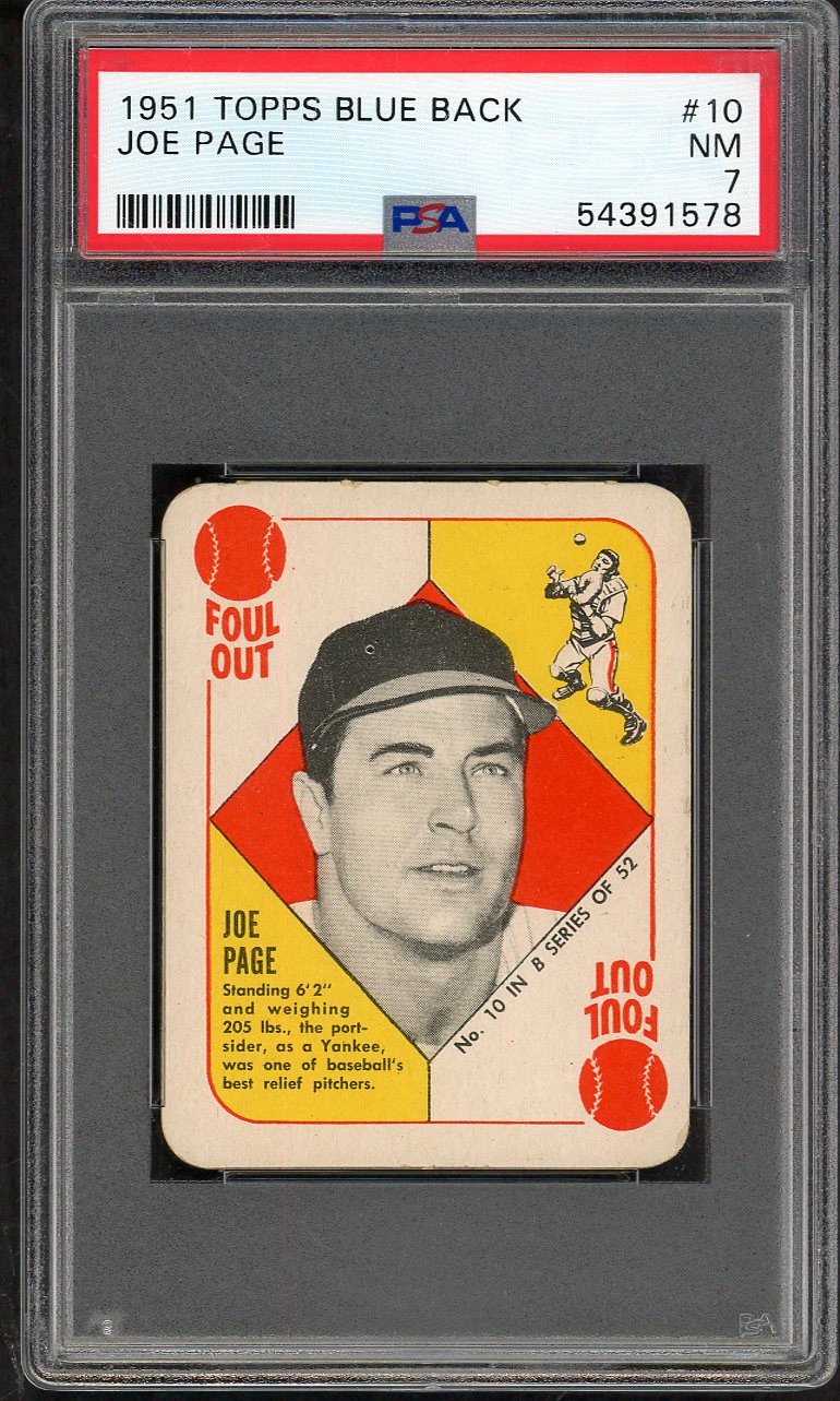 1951 Topps Blue Backs # 10 Joe Page Yankees PSA 7 NM 565326