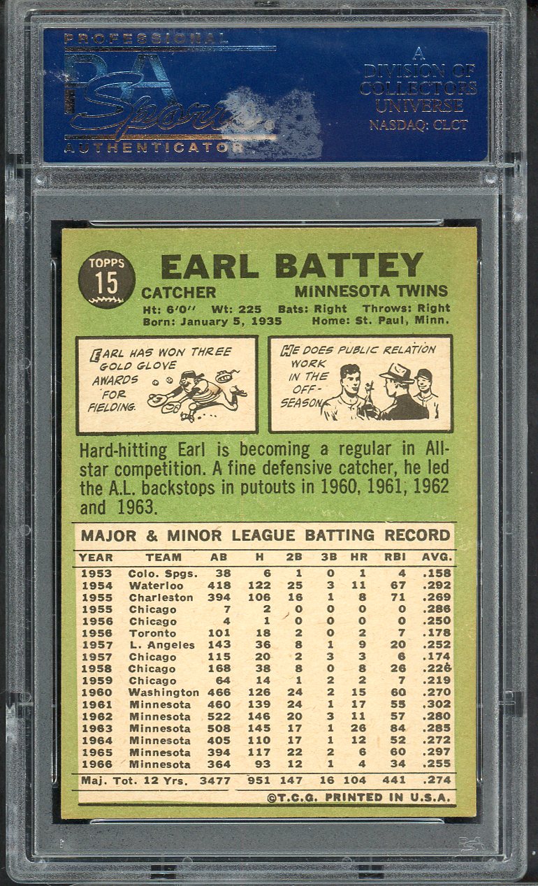 1967 Topps Baseball # 14 Earl Battey Twins PSA 8 NM/MT 565328