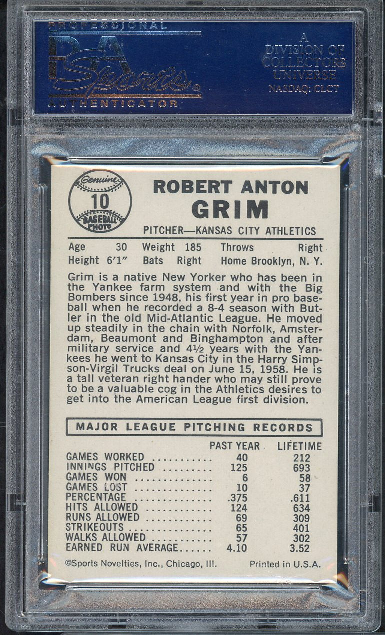 1960 Leaf Baseball # 10 Bob Grim A's PSA 8 NM/MT 565331